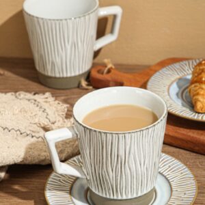 2pcs/set Graphic Pattern Mug & Plate, Modern Striped Design Coffee Mug & Plate For Home